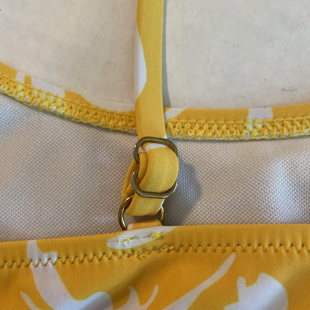 Missguided Yellow White Swirl Scoop Neck Adjustable Straps High Cut Bikini 3482